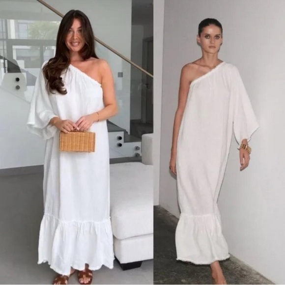 ZARA ZW COLLECTION 100% LINEN ASYMMETRIC DRESS - Picture 1 of 10